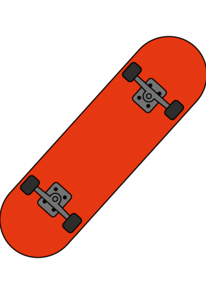 NeoNeo a créé cette illustration. Une illustration est une image. Cette image montre un skateboard rouge. On voit le skateboard depuis le dessous.